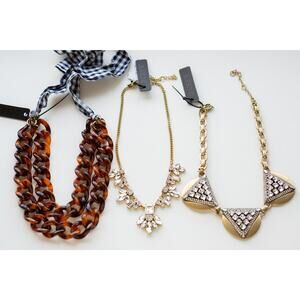 J.Crew Necklace Bundle Set of 3 Tortoiseshell Crystal Statement Gold Geometric